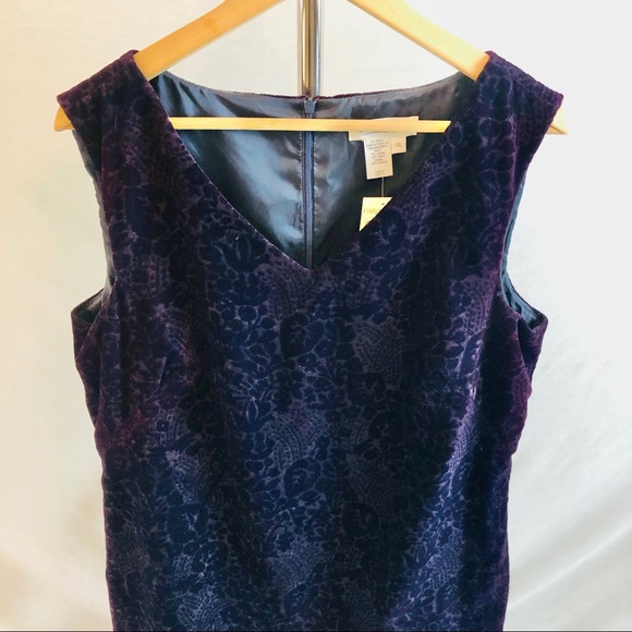 NWT Coldwater Creek Dark Wine Velvet Flocked Dress Size 14 Made in USA V-Neck - Picture 4 of 6